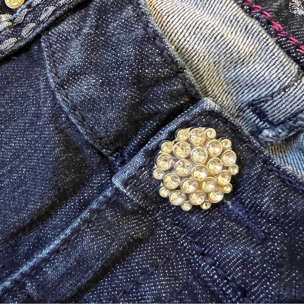 Rock 47 by Wrangler Dark Wash Low Rise Jeans Size 7/34 Rhinestone Detail